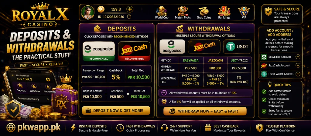 royal x casino deposit and withdrawal